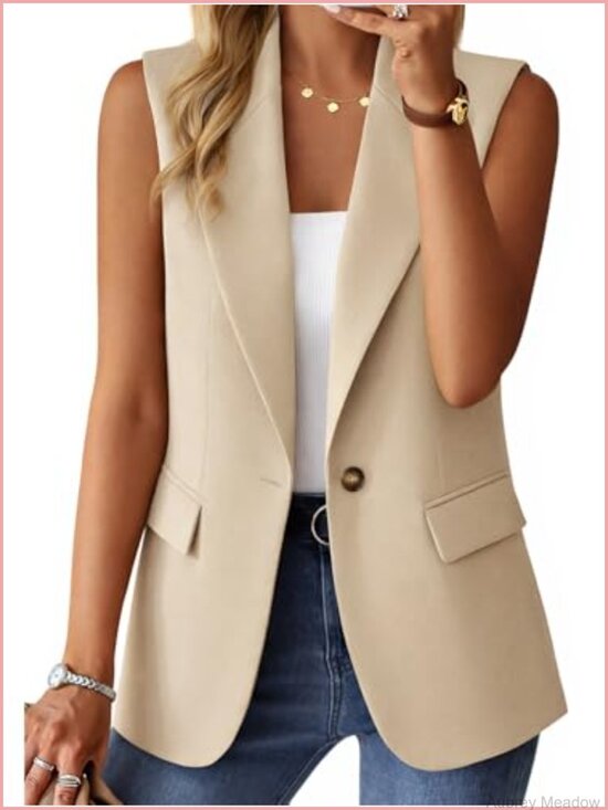 Jackets & Blazers - Sleeveless Open Front Blazer Vest Lightweight Business Casual